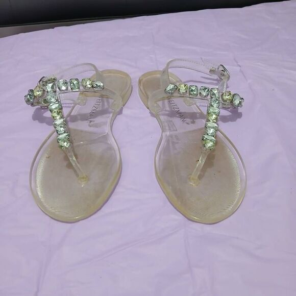Stuart weitzman womens size 7 clear strong jelly bean  sandals embellished - Picture 3 of 6